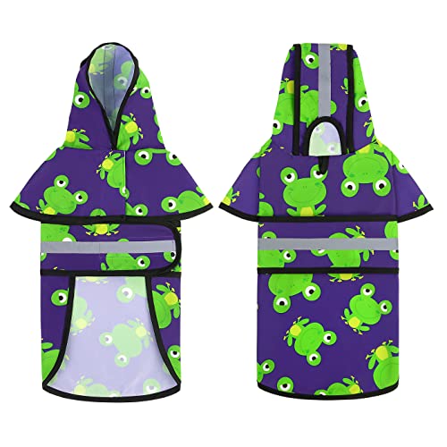 Dog Raincoat with Hood & Leash Hole S (Medium / Frogs)
