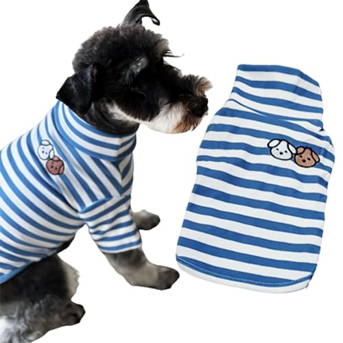 Turtleneck Dog Shirt Cute Doggie Embroidery Super Soft Dog Sweatshirt Stretchy Striped Puppy Pullover for Cats Small Medium Large Dogs (Blue Striped / Medium)