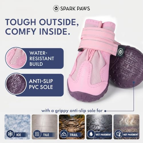 365 Dog Shoes (365 Pink / Size 2: 1.8"x2.17"(W*L) (Pack of 4))