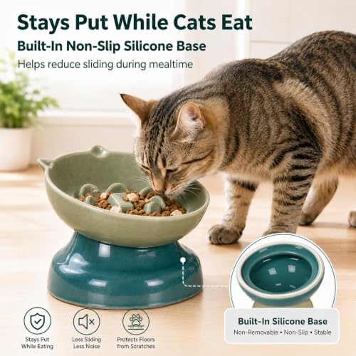 Ceramic Slow Feeder Cat Bowl (Green)