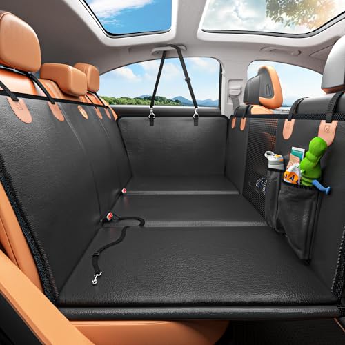 Hard Bottom Dog Car Seat Cover for Back Seat (Black+Orange / Large)