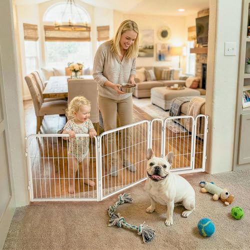 Dog Gate Extra Wide Adjustable for Openings Up to 69" (White / Up to 69" W【2 Panels + 1 Door】 / 24"H)