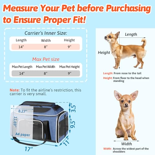 Top Expandable Small Pet Carrier 17"x11"x9.5" Airline Approved (17.0"L x 11.0"W x 9.5"H / Blue)
