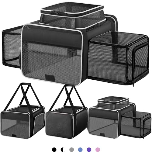 Top and 2 Sides Expandable Pet Carrier 17x11x9.5 TSA Airline Approved (Black & White / 17.0"L x 11.0"W x 9.5"H)