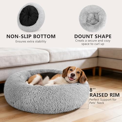 Orthopedic Dog Bed Comfortable Donut Cuddler Round Pet Beds Ultra Soft Washable Dog and Cat Cushion Bed (M(30’’x 30’’) / Grey)