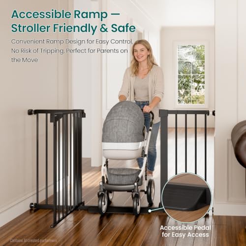 30 54" Extra Wide Baby Gate for Stairs & Auto Close Dog Gate Black (Black / 30"-54" W x 30.5" H)