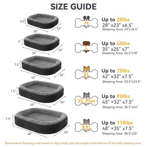 Orthopedic Dog Beds Large Sized Dog (Black / 42"l X 32"w X 7.5"th)