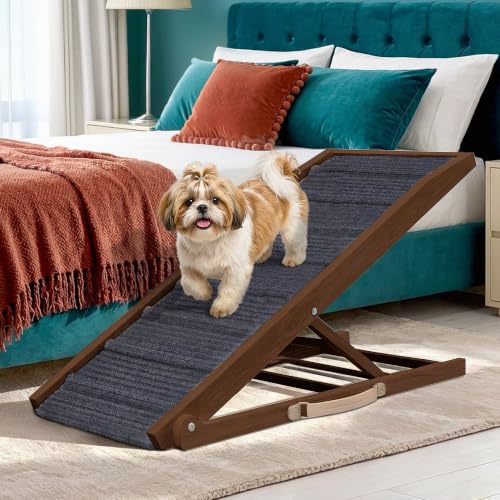 Adjustable Dog Ramp for Bed (Brown / 45" Long x 16.5" Walking Space)