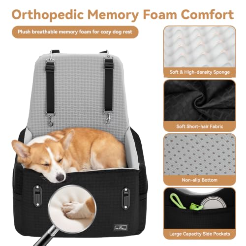 Dog Car Seat with Patented Safety System (Black/Grey / Medium)