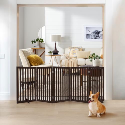 36”H Free Standing Pet Gate for Dog Cat (Espresso / 100"W×36"H)