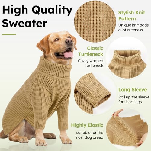 Dog Sweater Turtleneck Long Sleeve Dog Sweaters for Large Dogs (Brown / Large)