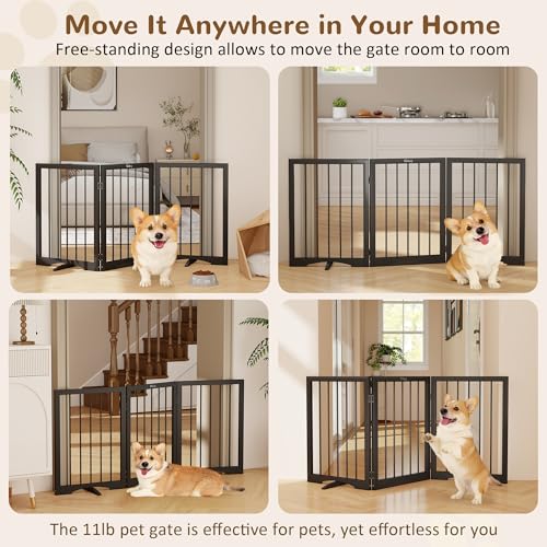 Free Standing Dog Gate Indoor (Black / 3-Panel, 24"Tall)