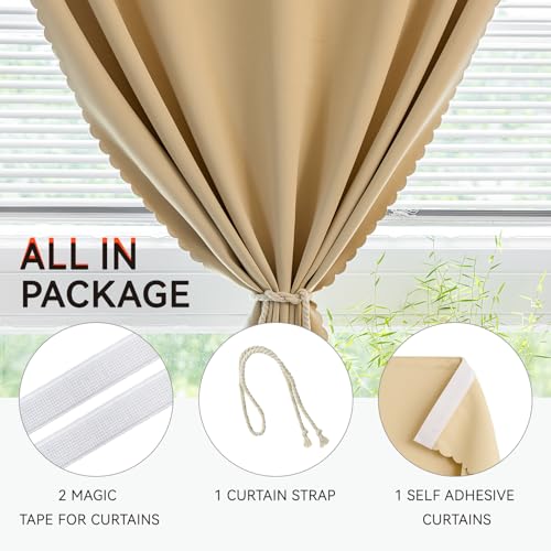 Self Adhesive Blackout Curtains (Beige / 35"W x 59"L (Pack of 1))