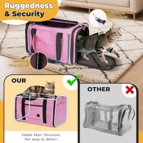 25lbs Cat Carrier Lightproof Soft Sided Pet Carrier for Large Cat (17.5"L x 11.0"W x 11.0"H / Pink)
