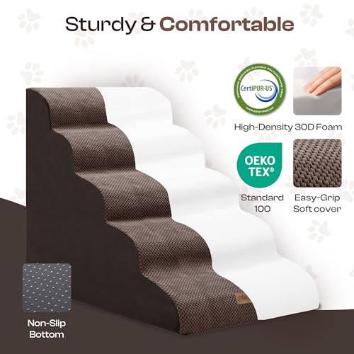 Extra Wide Dog Stairs for Large Dogs (Chocolate / Stairs- 25"H)