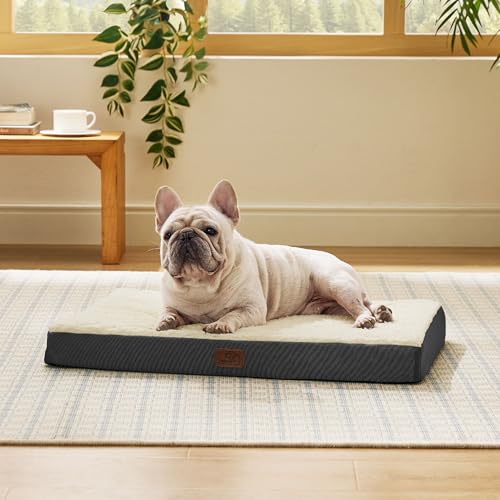Washable Dog Bed Medium Size Dog with Comfy Sherpa (30"L x 20"W x 3"Th / Grey)