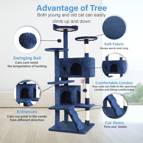54" Cat Tree Tower (Navy Blue)