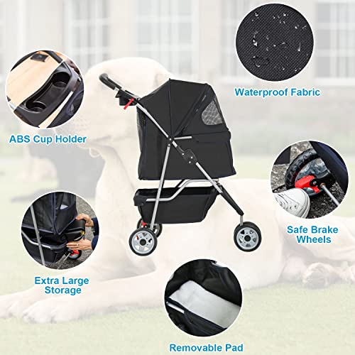 3 Wheel Foldable Pet Stroller (Black / 3 Wheels)