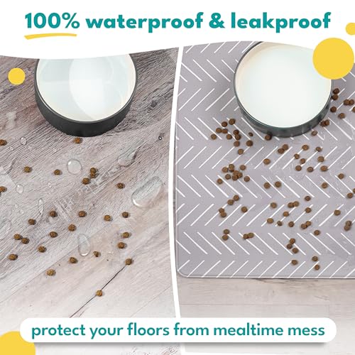 Large Dog Mat for Food and Water (16.5"L x 26"W / Gray Mud Cloth)
