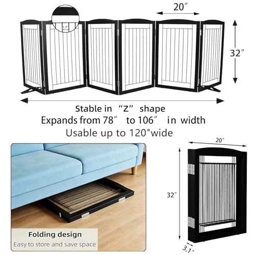 Freestanding Dog Fence Indoor (Black / 【6 Panels】120''w x 32''h)