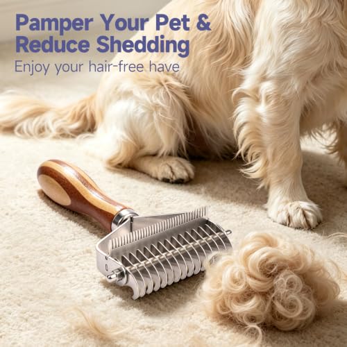 Dog Brush for Shedding & Dematting (Natural Brown And Silver)