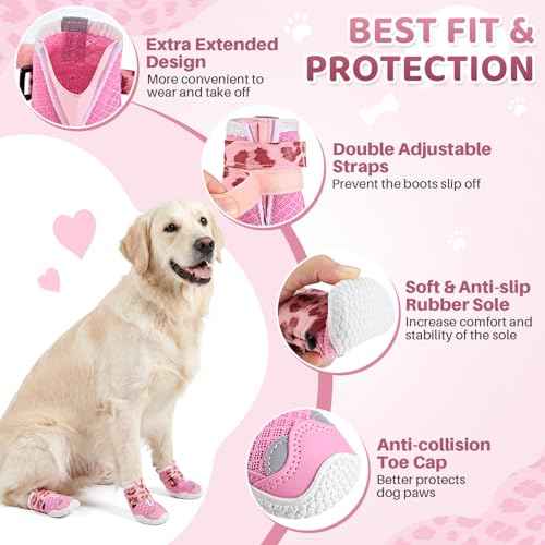 Dog Shoes for Large Small Medium Dogs (Hot Pink / #1 (Width 1.6 inch) for 14-23 lbs)