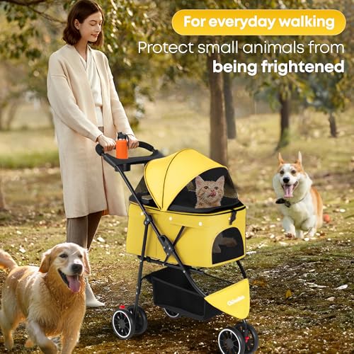 Pet Stroller Dog Stroller for Small Medium Dogs Cats (Yellow)