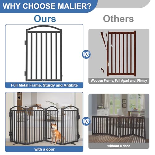 Metal Freestanding Dog Gates (Black / 80''W × 36''H)