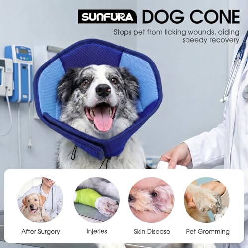 Dog Cones for Medium Dogs Soft Cone for Dogs to Stop Licking (Dark Blue / Medium)