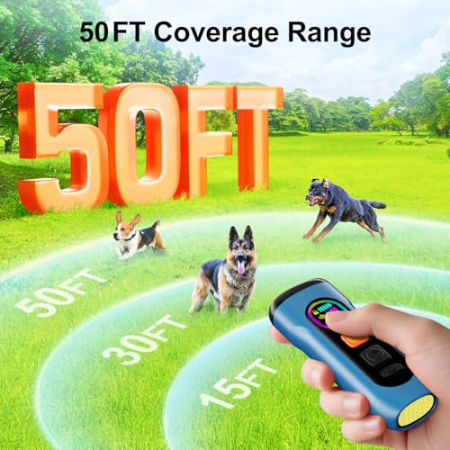 Dog Bark Deterrent Devices Anti Barking Device for Dogs Ultrasonic Bark Stopper Portable Dog Training Tool Indoor Outdoor Up to 50ft Correct Bad Behavior of Own or Neighbor's Dog (Blue / 1 Pack)