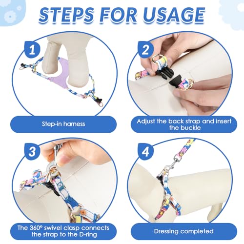 No Pull Dog Harness with Leash for Small Medium Dogs Bule XS (X-Small(6-11lb) / Blue Flower)