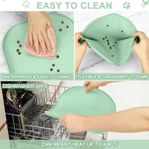 Waterproof Silicone Pet Food Mat with Raised Edge for Dog & Cat (Mint Green / 12"L x 12"W)