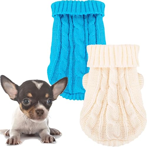 2 Pack Dog Sweaters for Small Dogs (Medium / Blue-White)