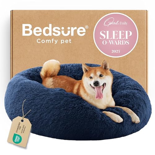 Calming Dog Bed Medium Size Dog Donut Washable Pet Bed (30"L x 30"W x 8"Th / Navy)