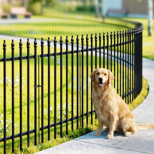 42" H x 12.5 Ft Metal Garden Fence with Gate (Black / 42″ H x 12.5 ft (4 Panels + 1 Gate))