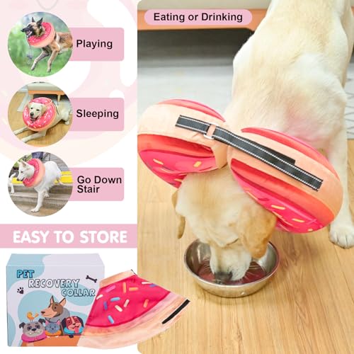 Dog Cone Collar Alternative After Surgery (Strawberry Donut / M(Neck:13"-16"))