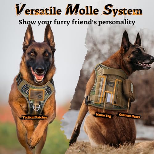Tactical Dog Harness for Large Dogs (Xl(chest:23.6"-41.8",neck:21.7"-32.3",back:9.1") / Brown Camo)