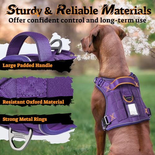 Tactical Dog Harness for Large Dogs (L(Chest:22"-37",Neck:21.1"-30.3",Back:8.3") / Purple)