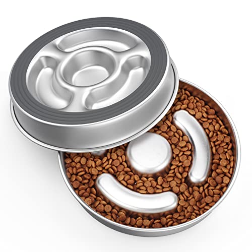 Stainless Steel Slow Feeder Dog Bowl (4 Cups/ 2.0" Deep (Max 6Cups))