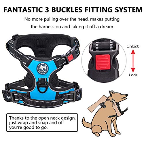 No Pull Dog Harness Large with Front Clip & Neck Release Buckle (XL / Blue)