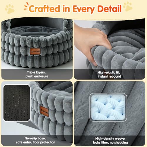 Cat Cave Bed for Indoor Cats Covered 2 in 1 Pet Burrow Beds (Gray)