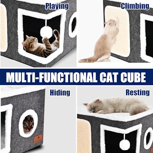 Felt Cat Cave Beds for Indoor Cats (Grey Felt / Single)