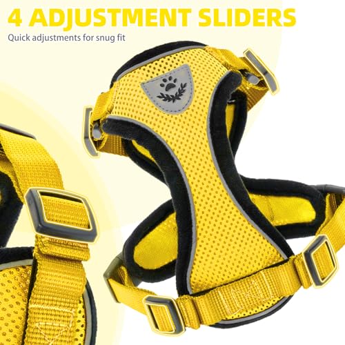 Cat Harness and Leash Set Escape Proof Reflective Cat Walking Harness Adjustable Soft Breathable Mesh Vest for Small Pets (M (NECK 11"-13.7", CHEST 16"-20") / Yellow)