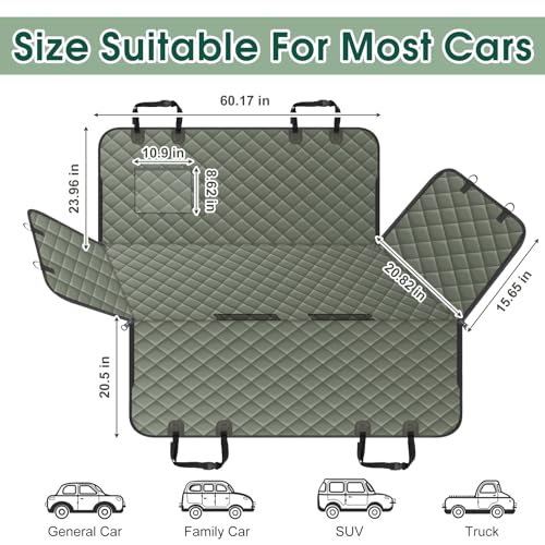 Waterproof Dog Car Seat Cover for Back Seat (Grayish Green / Small,Standard)