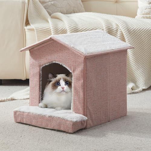Cat Beds for Indoor Cats (Pink / 13.7"D x 13.4"W x 16"H)