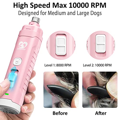 Dog Nail Grinder with 2 LED Light for Large Medium Small Dogs (Pink)
