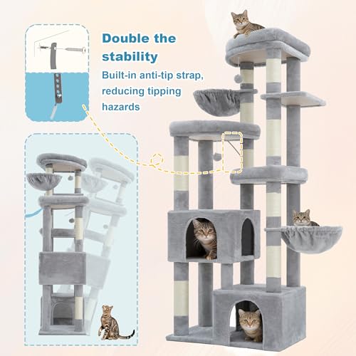 Cat Tree Tower with Tiered Padded Platforms (Light Gray)