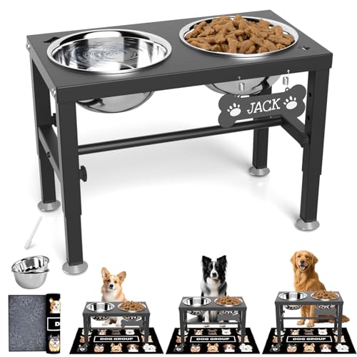Elevated Dog Bowls with Mat for Medium Large Dogs (Black-1.7L)