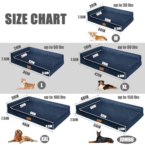 Orthopedic Large Dog Bed Washable Pet Sofa Bed 42X28 Navy Blue (Navy Blue / 42"L x 28"W x 3.5"Th)