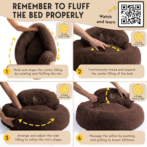 PetJett Calming Dog Bed for Small Dogs (Brown / Small - 23”L x 23”W x 8”Th)